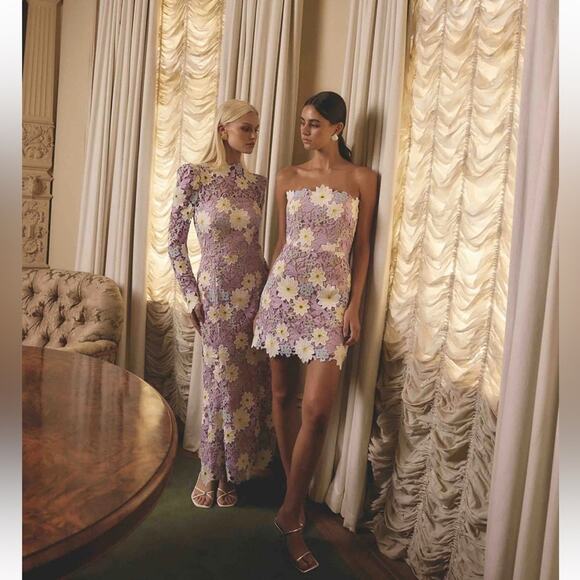 elliatt sigrid purple floral lace fit & flare long sleeve maxi dress size XL NEW - Picture 10 of 11